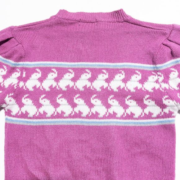 Vintage Gitano Sweater Women's Fits XS Elephants 80s Puff Sleeves Pullover Pink - Picture 5 of 6